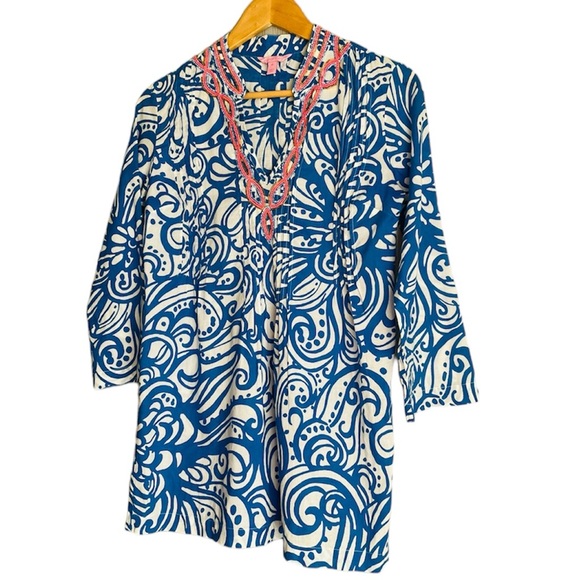 Lilly Pulitzer Sarasota Beaded Tunic Blue/White - Picture 2 of 9